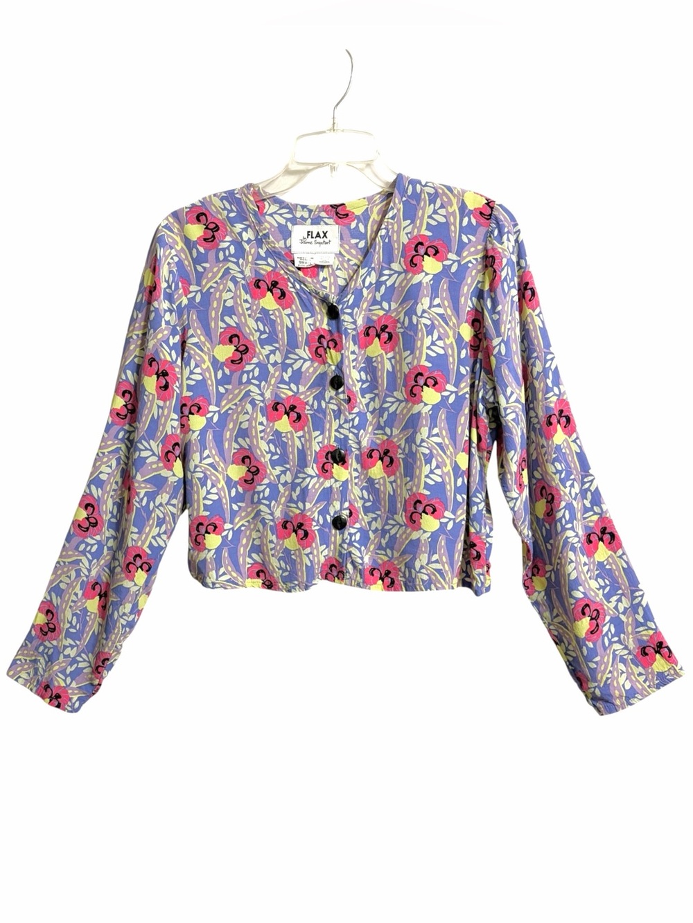 FLAX by Jeanne Engelhart Boxy Floral Crop Top Womens S Feminine Colorful Relaxed